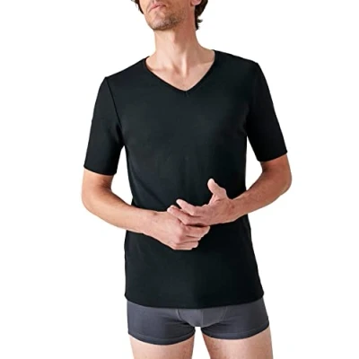 Afbeelding van Damart T shirt met V hals en korte mouwen Thermolactyl, Zwart, XXL