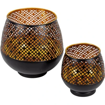 Afbeelding van Gadgy Waxinelichthouder Rond Theelichthouders Set van 2 Sfeerverlichting binnen Kaarsenhouders voor Waxinelichten Groot 15x16 cm Klein 9x10