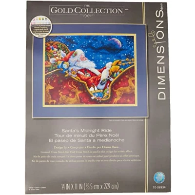 Afbeelding van Dimensions Counted x Stitch Santa&#039;s Midnight Ride, 100% Katoen, Navy, 35,5 28 0,1 cm