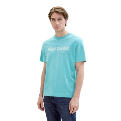 Afbeelding van TOM Tailor MIT LOGO Tshirt print, Heren, Maat: Small, Meadow teal