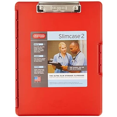 Afbeelding van Dexas Slimcase 2 opbergklembord met zijopening, aardbeienrood, kantoorbenodigdheden, klemborden om te organiseren, dragen en op bergen, A4 houder, combineer stijl functionaliteit, slanke