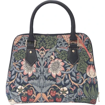 Afbeelding van Signare Handtas Driehoekstas Gobelin Aardbeien Vogels Blauw 25258