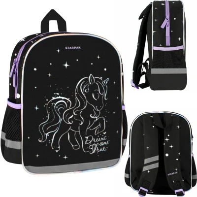 Afbeelding van Eenhoorn holografische zwarte kleuterschoolrugzak voor meisjes 31x25x10 STARPAK