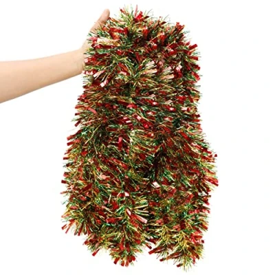 Afbeelding van Belle Vous Goud, Rood en Groene Klatergoud Kerst Guirlande 10 m Glanzend Metallic Kerstboom Hanger Grote Kerstguirlande voor Binnen/Buiten Feest Decoraties &amp; Festivals