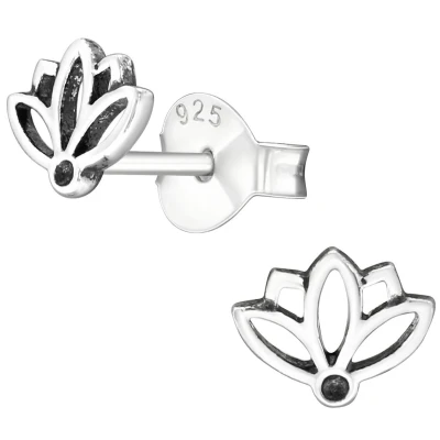 Afbeelding van JoyS Zilveren lotus bloem oorbellen 6 x 5 mm oorknopjes geoxideerd