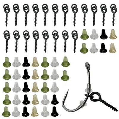 Afbeelding van Kohyum Vishaak Set 40 Stuks Karper Rig Ring Stopt met 20 Boilie Aas Schroef Vissen Accessoires Lokken Swivel Een Cirkel Jig Haak Visgerei