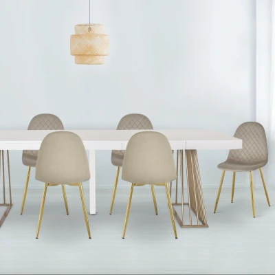 Afbeelding van Set van 4 doorgestikte stoelen Noorwegen Velours Taupe Menzzo
