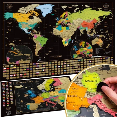Afbeelding van Wereldkaart om te Krassen Kras 61 cm x 43 Scratch Off Kraskaarten Kraskaart