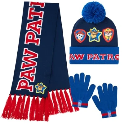 Afbeelding van Paw Patrol 3 delige winterset, pomponmuts, sjaal en handschoenen voor kinderen, Marineblauw/Rood, One Size