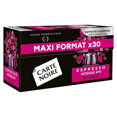 Afbeelding van Carte Noire, Espresso Intense, Nespresso compatibele aluminium capsules, 1 pak van 30 koffiepads, 100% Arabica, gedroogd fruit en chocoladetonen, intensiteit 9/10, rijke duurzame smaak