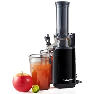Afbeelding van Elite Gourmet EJX600 Compact Masticating Slow Juicer, Koud Press Juice Extractor, Voeding en Vitamine Dense, Gemakkelijk te reinigen, 16 oz Cup, Charcoal Grey