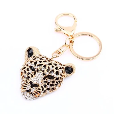 Afbeelding van Crystal Leopard sleutelhanger Rhinestone bling portemonnee hanger handtas charme decoratie