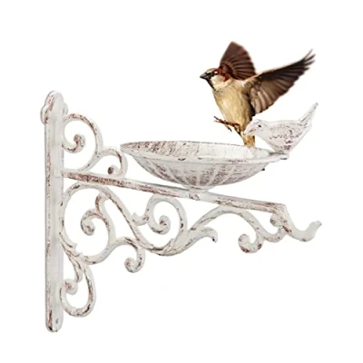Afbeelding van Relaxdays vogelbadje gietijzer muur waterschaal vogelbad drinkschaal decoratie wit