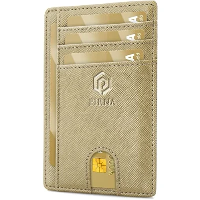 Afbeelding van Slanke Portemonnee voor Heren RFID Blokkerende Minimalistische Kaarthouder en Dames met Geschenkdoos, Slim Wallet Card Holder Goud