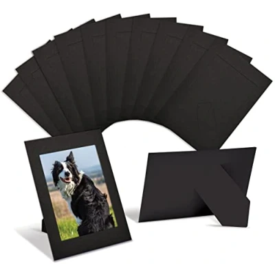 Afbeelding van Better Office Products papieren fotolijsten voor 10 x 15,5 cm inserts, 50 stuks, zware kartonnen fotolijst met schildersezel, staande frames (zwart)