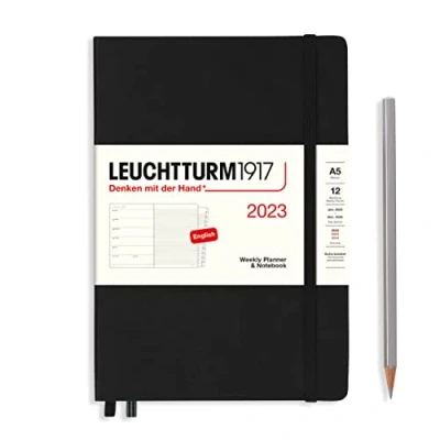 Afbeelding van LEUCHTTURM1917 365878 Wekdagboek &amp; notitieboek medium (A5) 2023, 12 maanden, zwart, Engels