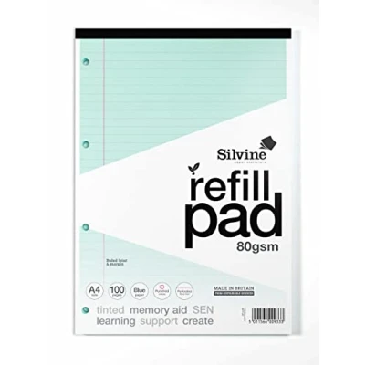 Afbeelding van Silvine A4 Blue Paper Dyslexie Refill Pad Gevoerd met marge (100 pagina&#039;s)