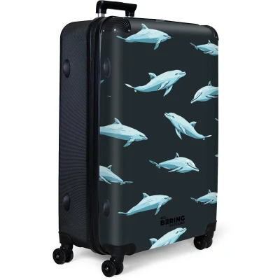 Afbeelding van NoBoringSuitcases.com® Koffer groot Reiskoffer lichtgewicht Grijs met blauwe dolfijnen Rolkoffer 4 wielen Grote trolley XL 98 liter bagage