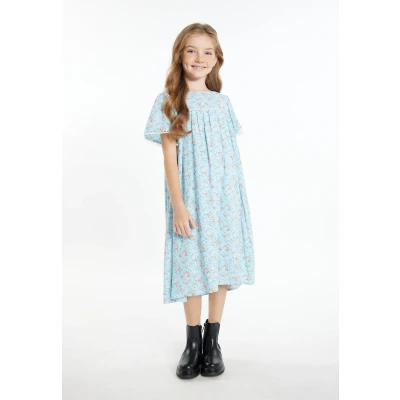Afbeelding van Dreimaster Vintage Jurk SCHMUDDELWEDDA 140 / Lichtblauwe Bloem 100% Viscose