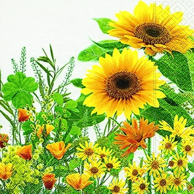 Afbeelding van 20 servetten gele bloemenweide, bloemen/zonnebloem/tuin 33 x cm