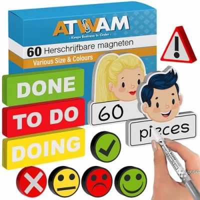 Afbeelding van ATWAM Scrum Whiteboard Magneten 60 stk. voor Whiteboard, Magneetbord Herschrijfbare Smiley Accessoires