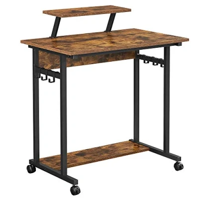 Afbeelding van VASAGLE Mobiel computerbureau, studietafel met monitorstandaard, 6 haken, 80 x 50 90 cm, industriële stijl, thuiskantoor, rustiek bruin en zwart LWD085B01
