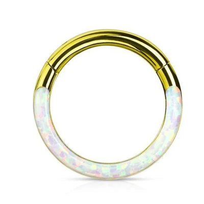 Afbeelding van Piercing high quality opal front clicker gold plated 1.2x8