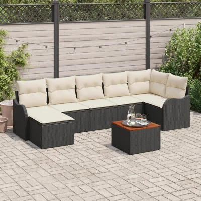 Afbeelding van vidaXL 8 Delige Tuin Sofa Set Met Kussens Zwart Poly Rattan Acacia