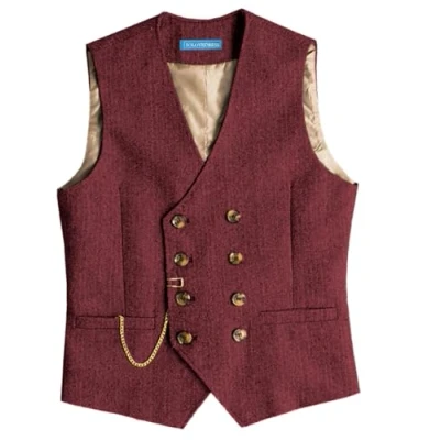 Afbeelding van Solovedress Herenvest, vintage, wol, regular fit, vest, voor bruiloft, groomsmen, bordeaux, L