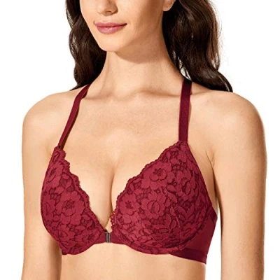 Afbeelding van DOBREVA Dames Voorsluiting Top Push Up Beha Met Beugel En Inzetstukken Cerise 90D