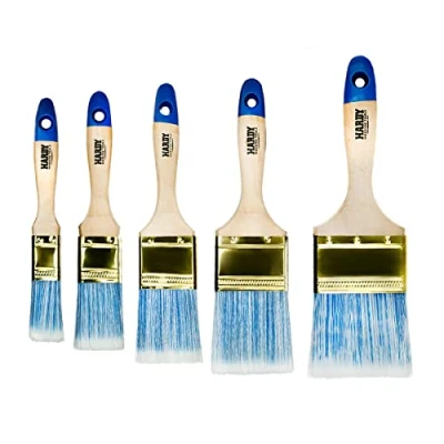 Afbeelding van HARDY platte borstel serie 42 voor schilderen met acrylverf en vernissen Efficiënt gelijkmatig dekkend Synthetische borstelharen houten handvat Set 5 stuks maten