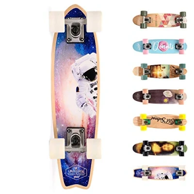 Afbeelding van Compleet Retro Houten Skateboard Ideaal voor Kinderen en Tieners Jongens Meisjes Miniboard met Print Cruiser board (SPACEMAN)