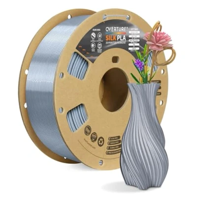 Afbeelding van OVERTURE Silk Filament PLA 1.75mm Clog Free Shiny 3D Printer Filament, 1kg Spool (2.2lbs), Dimensional Accuracy +/ 0.02 mm, Fit Most FDM Printer(Silk Silver)