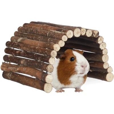 Afbeelding van 3x loopbrug hout, knaagdieren, cavia&#039;s, HxBxD 2x29x17cm, flexibele hamsterbrug, kooiaccessoire, tunnel, naturel