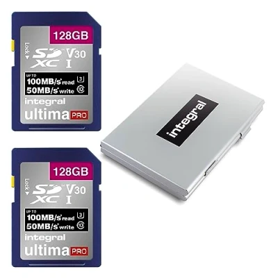Afbeelding van Integral 128 GB SD kaart 2 pack 4K Ultra HD Video Premium High Speed geheugenkaart SDXC Tot 100 MB/s V50 UHS I U3 Klasse 10