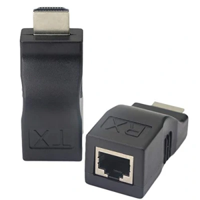 Afbeelding van GINTOOYUN HDMI extender, naar RJ45 netwerkkabel extender converter repeater over Cat 5e/6 1080p tot 30m inbegrepen zender en ontvanger voor HDTV PS4 STB DVD 4K 2K (zwart)