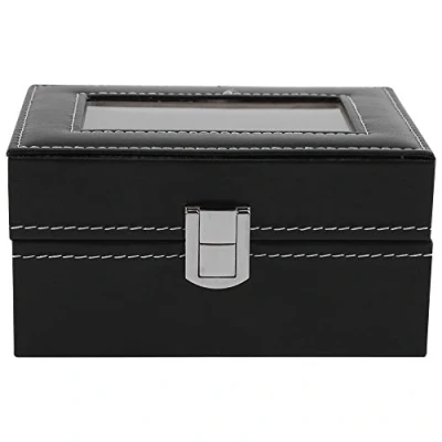 Afbeelding van Horloge Case Box, 3 Slots PU Lederen Zwart Klassieke Sieraden Display Opslag Organizer Box Met Clear Glas Top,