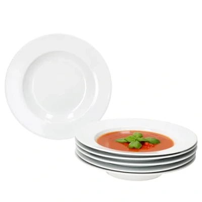 Afbeelding van MamboCat Tommy Set van 6 soepborden, 200 ml, witte diepe porseleinen borden voor personen, salade, soep, muesli, pasta enz. I chique servies ontbijt, lunch en avondbrood