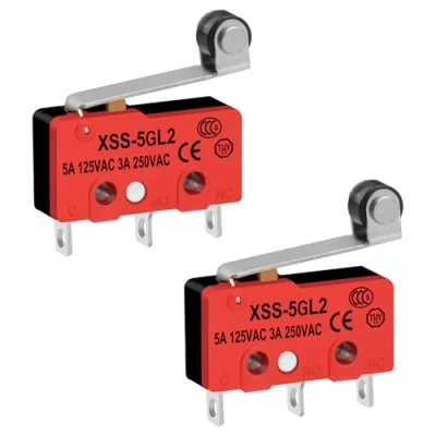 Afbeelding van Heschen Mini Micro schakelaar XSS 5GL2 SPDT Korte Roller 3 pin 5A 125VAC,3A 250VAC CE&amp;TüV 2 Pack
