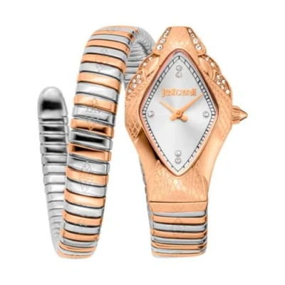 Afbeelding van JUST CAVALLI Vrouwen horloge, Rose Gold Color Case, Zilveren Wijzerplaat, Two Tone zilver &amp; kleur Metalen Armband, 2 Handen, 3 ATM, Tweekleurig en roségoud