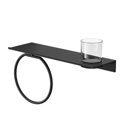 Afbeelding van Geesa Leev planchet 40cm met handdoekring zwart glas