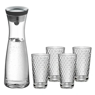 Afbeelding van WMF Basic waterkaraf set 5 delig, karaf 1 l met 4 waterglazen 275 ml, glazen deksel, siliconen CloseUp sluiting
