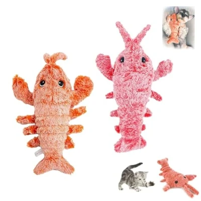 Afbeelding van Floppy Lobster Interactive Dog Toy,Soft &amp; Washable Cute Cat Toys,Interactive Toy,Floppy Toy,USB Charging Jumping Toys,Plush Chew Toy(Pink+Beige)
