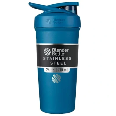 Afbeelding van BlenderBottle Strada Shaker Cup Geïsoleerde roestvrij stalen waterfles met draad garde, 24 oz, blauw