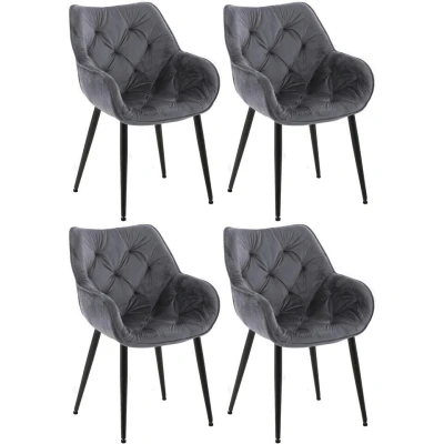 Afbeelding van CLP Set van 4 eetkamerstoelen Tanna Fluweel Grijs