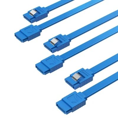 Afbeelding van SABRENT SATA III (6 Gbit/s) Rechte Datakabel Met Vergrendeling Voor HDD/SSD/CD En DVD Stations (3 pak 20 Inch) In Blauw (CB SFB3)