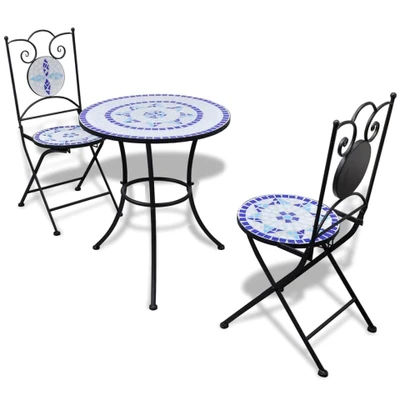 Afbeelding van 3 delige Bistroset keramische tegel blauw en wit