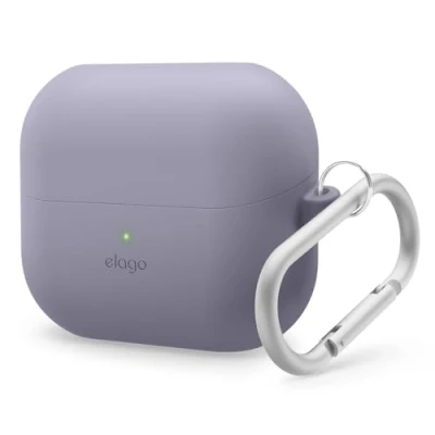 Afbeelding van elago Compatibel met Samsung Galaxy Buds 3 Case &amp; Pro Case, Premium Siliconen Cover Karabijnhaak, Volledige Bescherming, Draadloos Opladen, Hoofdtelefoon Accessoires (Lavendel grijs)