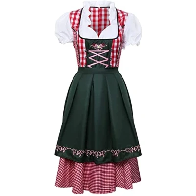 Afbeelding van NUWIND Duits bierfestivalkostuum voor dames, Beierse traditionele Oktoberfest, Halloween, feest, meid, geruite verkleedoutfit (L)