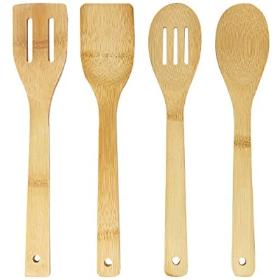 Afbeelding van Joeji&#039;s Kitchen Bamboe Houten Keukengerei voor Koken 4 Resistente &amp; Stijlvolle Lepel Spatel Slotted